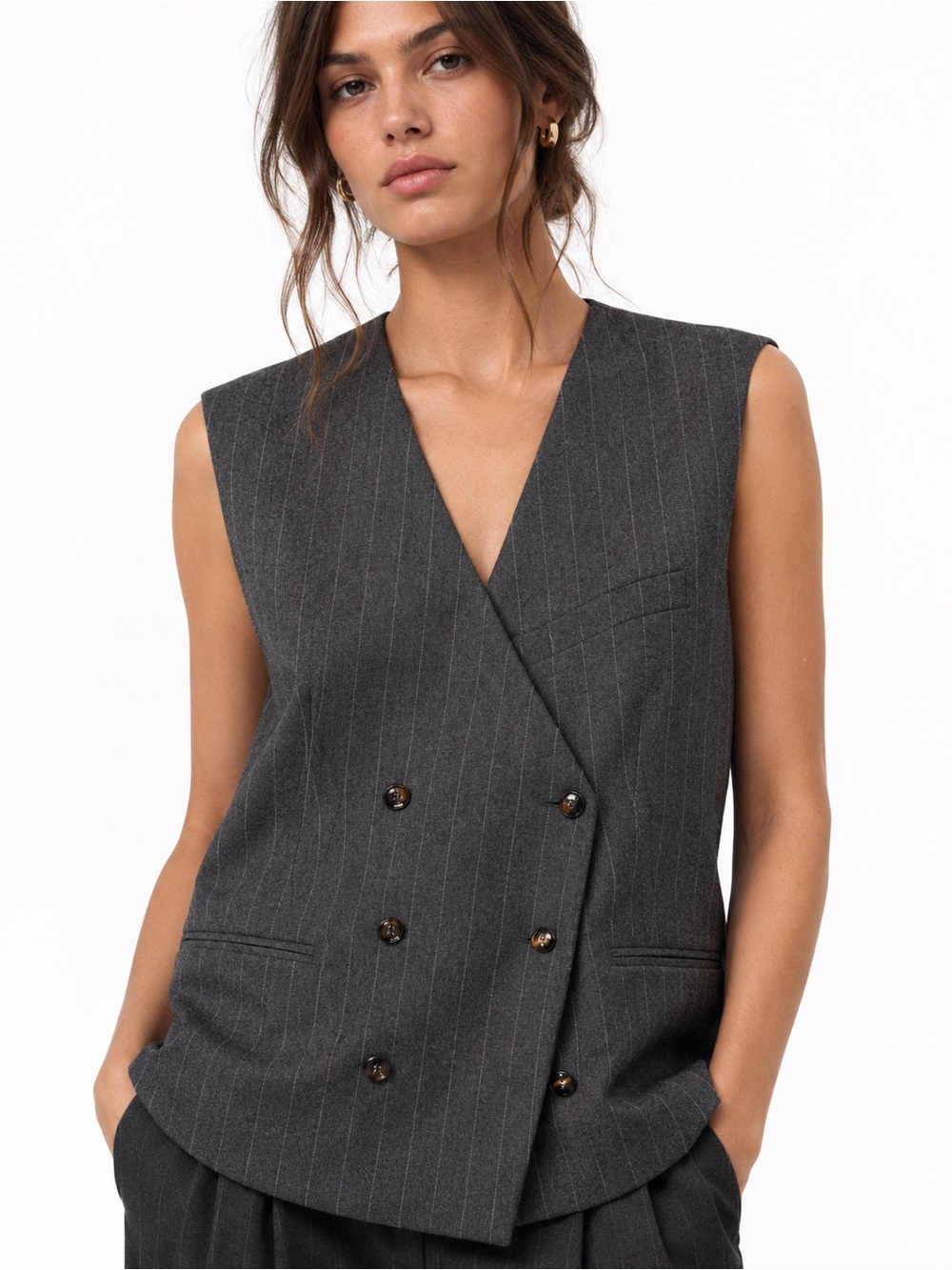 Zara Oversized Pinstripe Button Vest